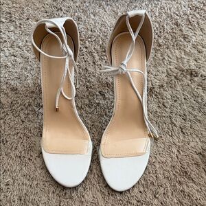 White Lace-Up Ankle Strap Heels